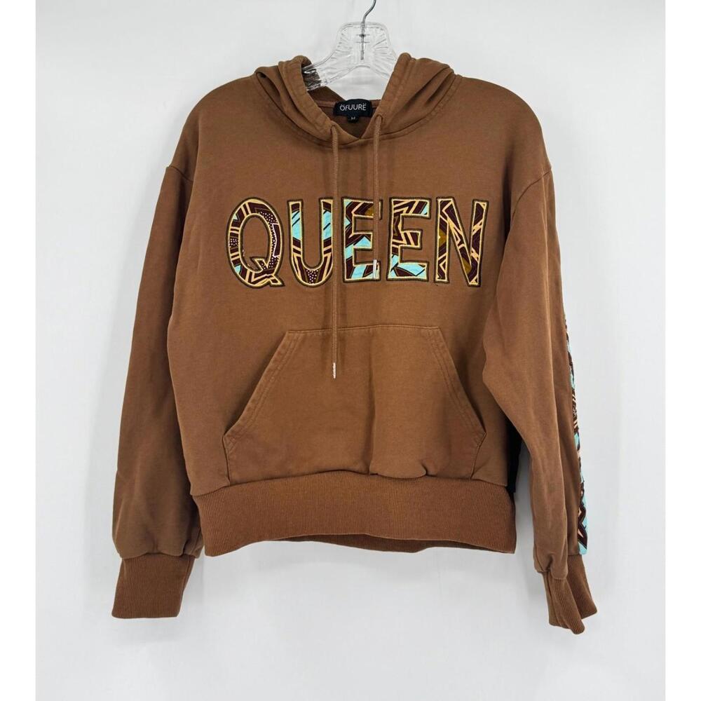 Ofuure Womens Brown Queen Graphic Drawstring Hoodie Sweatshirt Sz M